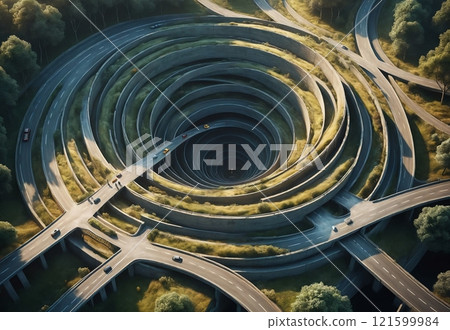 many roads diverging in different directions. View from above many roads diverging in different directions. View from above 121599984