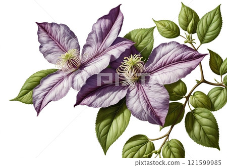branch with purple clematis flower isolated on white background 121599985