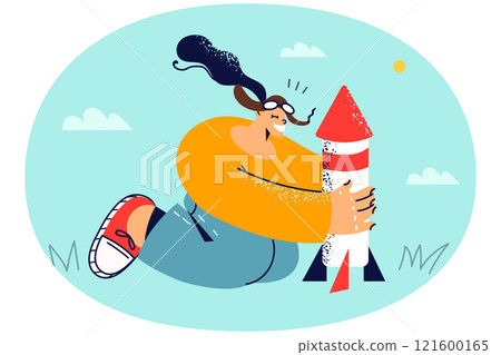 Happy child play with rocket in park Happy child play with rocket in park 121600165