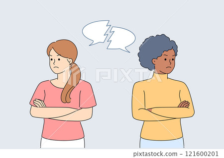 Conflict between two women caused by misunderstanding, among girls looking in different directions 121600201
