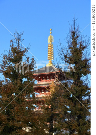 東京旅遊勝地淺草寺的五層寶塔 121600213