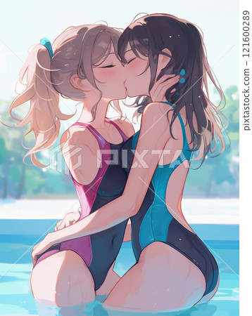 兩個泳裝美女接吻的場景 121600289