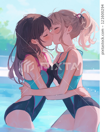 兩個泳裝美女接吻的場景 兩個泳裝美女接吻的場景 121600294