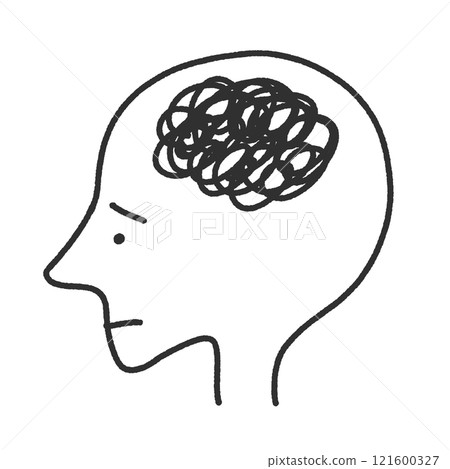 Profile of a person with a fuzzy head: Brain fatigue, confusion, anxiety 121600327