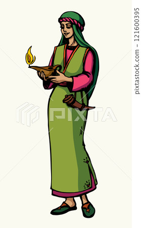 Vector drawing. Girl with a lamp 121600395