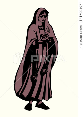 Vector drawing. 5 girls with lamps 121600397