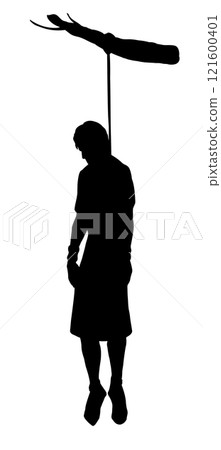 Vector drawing. Man hangs on a tree branch 121600401