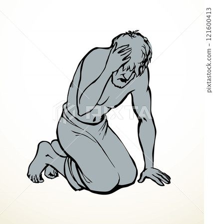 Vector drawing. Man bow praying Vector drawing. Man bow praying 121600413