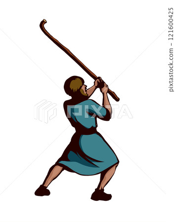 Vector drawing. Man with stick Vector drawing. Man with stick 121600425