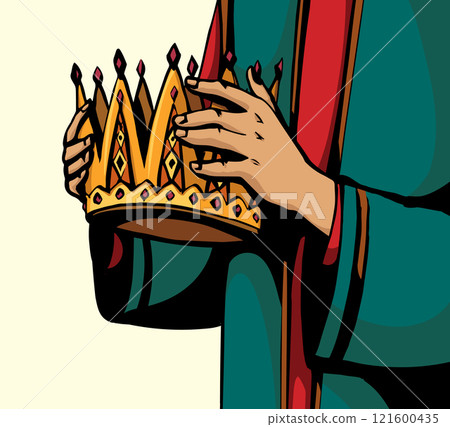 Vector drawing. Hands holds a crown 121600435