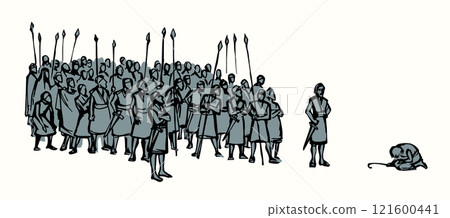 Vector drawing. Many strong soldiers 121600441
