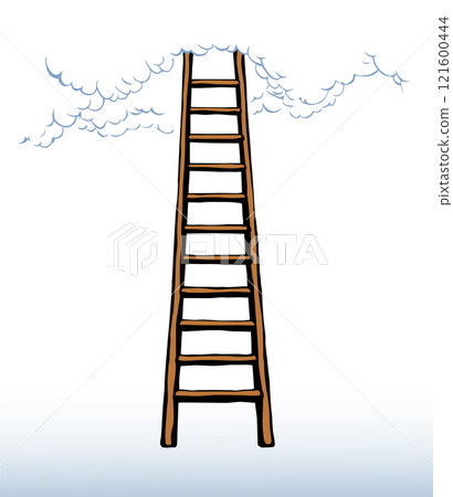 Vector drawing of high ladder at clouds Vector drawing of high ladder at clouds 121600444