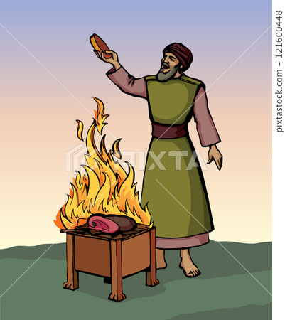 Vector drawing. Man cooking food 121600448