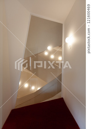 Interior view of Casa Vicens by Gaudi showcasing unique architectural features and lighting in Spain 121600469