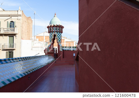 Casa Vicens in Barcelona showcases Gaudi's vibrant colors and unique architecture, with its intricate roof and distinctive design Casa Vicens in Barcelona showcases Gaudi's vibrant colors and unique architecture, with its intricate roof and distinctive design 121600478