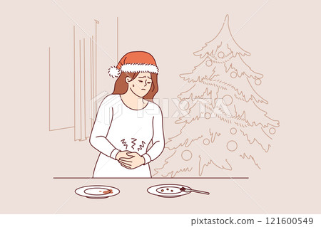 Stomach pain caused by overeating at christmas dinner plagues woman in need of medication Stomach pain caused by overeating at christmas dinner plagues woman in need of medication 121600549