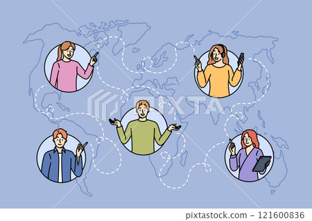 International social network of people over world map for global freelancers team concept 121600836