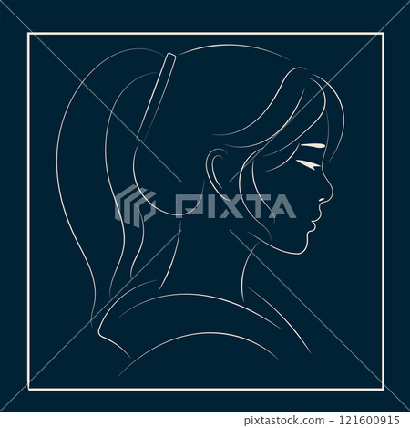 Line art. Portrait of a Japanese girl 121600915