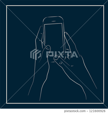 Line Art Illustration of Hands Holding Phone with Blank Screen 121600926