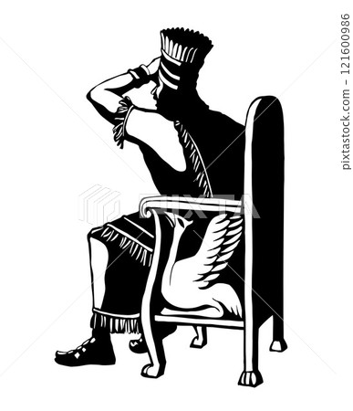 Vector drawing. The king looks at the youths in the oven 121600986