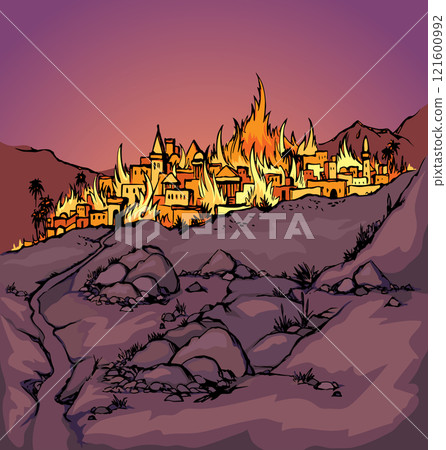 Vector drawing. Fire in the city 121600992