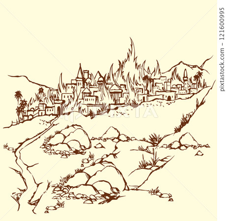 Vector drawing. Fire in the city 121600995