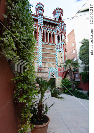 Casa Vicens by Gaudi in Barcelona showcases unique architectural style and vibrant colors 121601217
