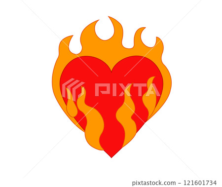 Classic love red glossy heart on fire icon, used for desire, lust, sense of burning a past love and moving on Classic love red glossy heart on fire icon, used for desire, lust, sense of burning a past love and moving on 121601734