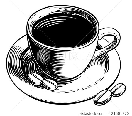 A Coffee Cup Mug and Coffee Beans Illustration 121601770