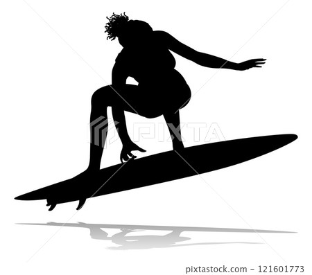Woman Surfer Surfboard Female Surfer Silhouette 121601773