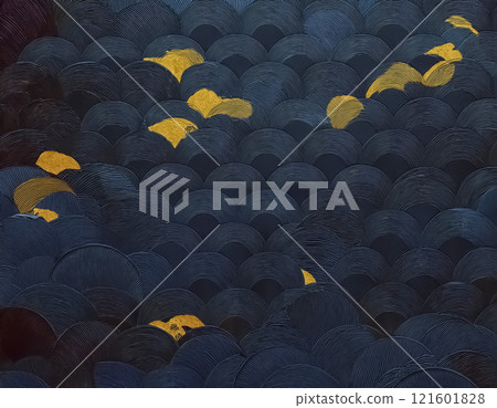 Image material of Japanese paper texture: circular pattern, black and gold 121601828