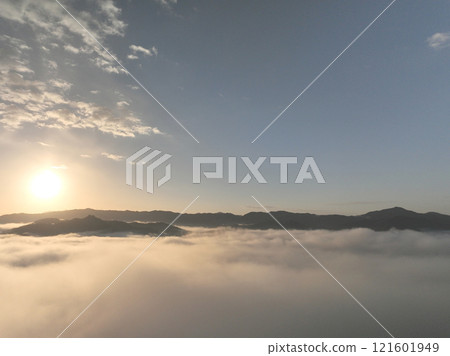 Sunrise over a sea of clouds (drone aerial photography) 121601949