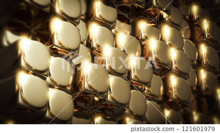 Abstract 3d rendering of golden square cylinder blocks surface. Futuristic background with extruded cylinders shape. High resolution 8k. Abstract 3d rendering of golden square cylinder blocks surface. Futuristic background with extruded cylinders shape. High resolution 8k. 121601979