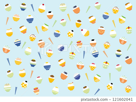 Background material of randomly arranged bowls of rice 121602041