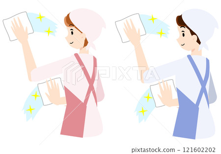 一個男人和一個女人擦窗戶兩次 一個男人和一個女人擦窗戶兩次 121602202