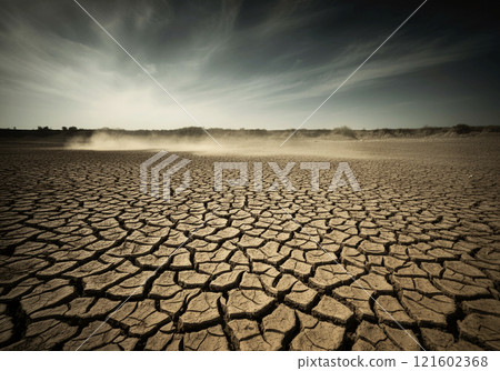 沙塵暴的沙漠土地 121602368