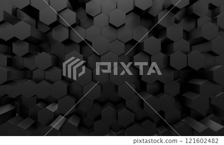 Abstract 3D Dark hexagon wallpaper or background	 121602482