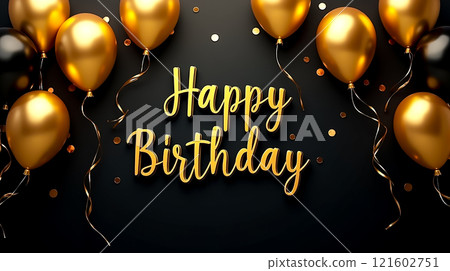 Festive golden balloons and sparkling confetti celebrate a special birthday occasion in an elegant setting Festive golden balloons and sparkling confetti celebrate a special birthday occasion in an elegant setting 121602751