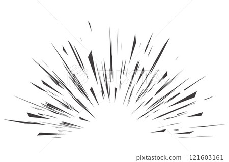 Explosion speed lines. Comic radial burst on white background. Vector manga motion elements of burst. Superhero frame, glow and power rays. Sparks of abstract bang roar and scream 121603161