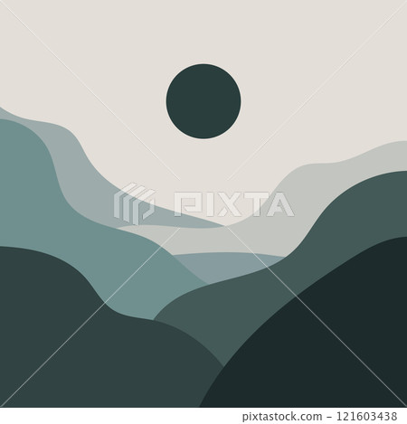 An eclipse among undulating green mountains enveloped by a calm and soft color gradient. An eclipse among undulating green mountains enveloped by a calm and soft color gradient. 121603438