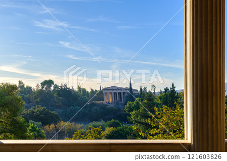 Ancient Agora of Athens with the Temple of Hephaestus in the background viewed from Stoa of Attalos, Athens, Greece Ancient Agora of Athens with the Temple of Hephaestus in the background viewed from Stoa of Attalos, Athens, Greece 121603826