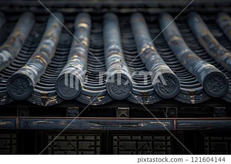Traditional Asian Roof Tiles with Intricate Design Traditional Asian Roof Tiles with Intricate Design 121604144