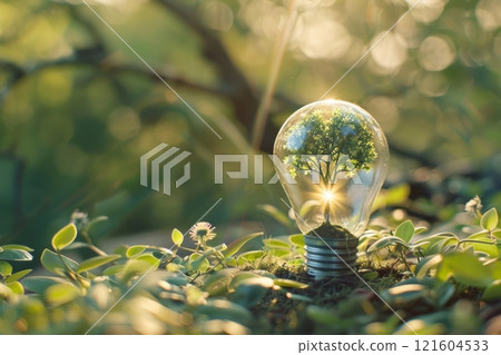 Young green tree in the middle of a light bulb, environmental protection and eco system 121604533