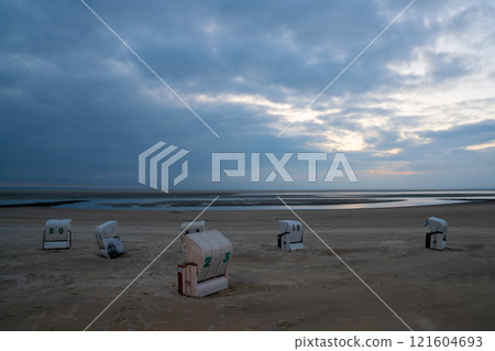 Beach of Borkum, East Frisia, North Sea in Lower Saxony, Germany 121604693