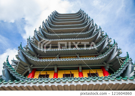 Chinese temple pagoda in Kota Kinabalu City, Sabah Malaysia 121604860