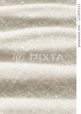 White crystalline sugar texture, vertical culinary creative background, space for text. White crystalline sugar texture, vertical culinary creative background, space for text. 121605223