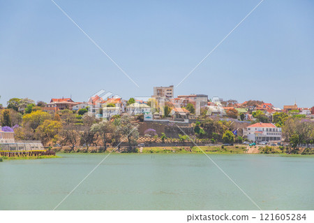 Antananarivo capital of Madagascar. Lots people on street on sunny hot day. 121605284