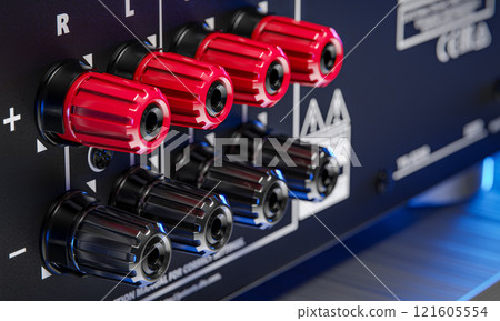 Onkyo TX-8250 back side placed on a box. Render 3D. 25 october 2021 - Wroclaw, Poland.  121605554