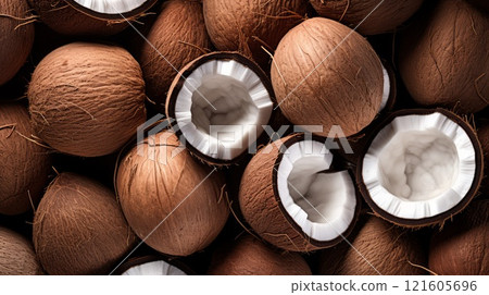 Lots of coconuts background. ai generated image 121605696