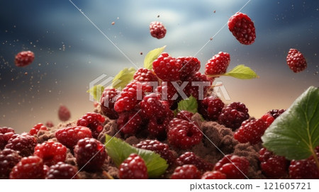 Lots of fresh mulberries. ai generated image 121605721